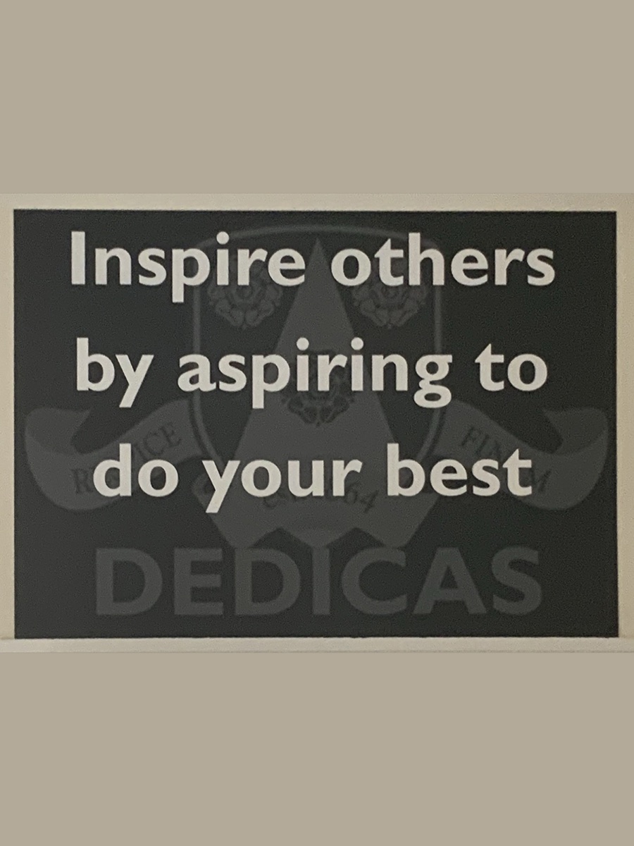 Dedicas house sign: Inspire others by aspiring to do your best