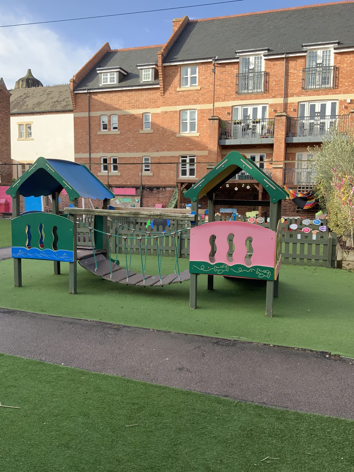 The school playground with Victorian buildings behind